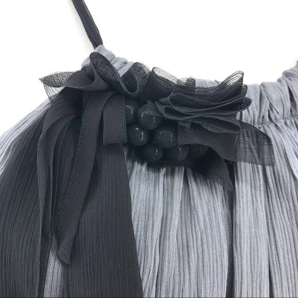 Robbi & Nikki Gray Chiffon Beaded Ruched Neck Tunic Blouse - Picture 3 of 8